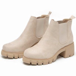 New Wheat Beige Chelsea Elastic Platform Sole Ankle Boots Booties